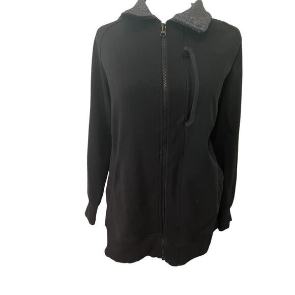Lululemon Black Zip Front w/Herringbone Sleeves & Collar Jacket Mens  L - Picture 1 of 10